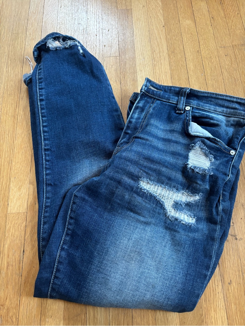 KanCan Women's Distressed Skinny Jeans in Dark Blue